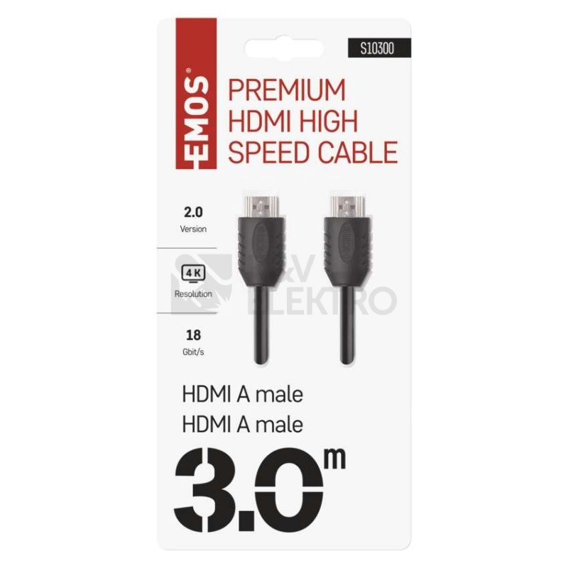 Obrázek produktu HDMI kabel 2.0 High Speed 4K EMOS S10300 A-A vidlice 3m 3