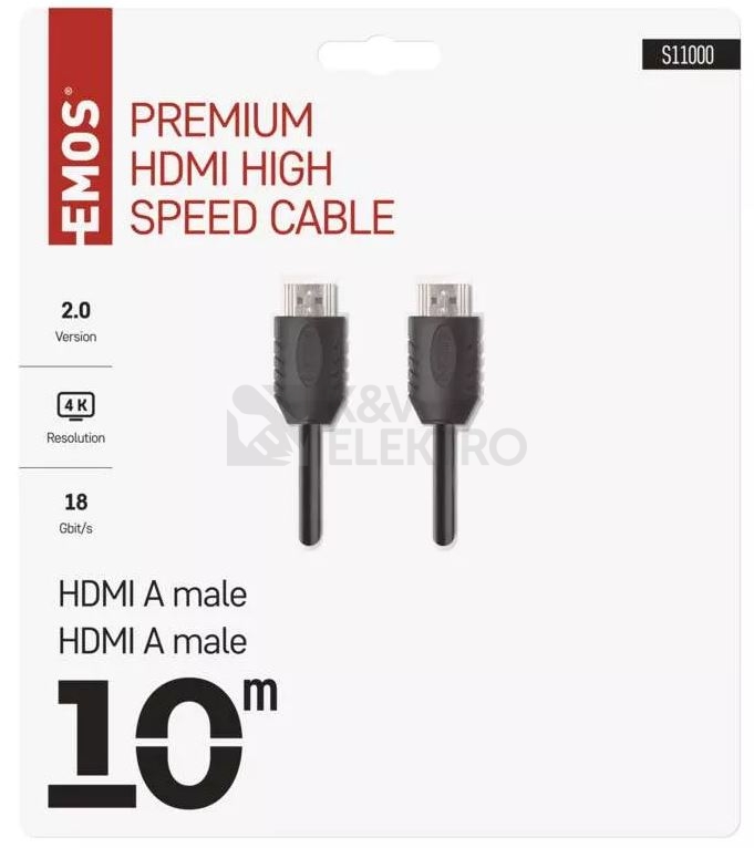 Obrázek produktu HDMI high speed kabel 2.0 EMOS S11000 A-A vidlice, délka 10m 1