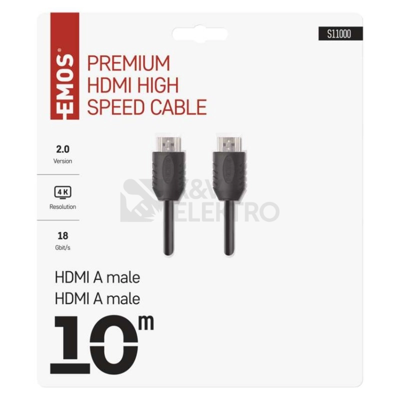 Obrázek produktu HDMI high speed kabel 2.0 EMOS S11000 A-A vidlice, délka 10m 3