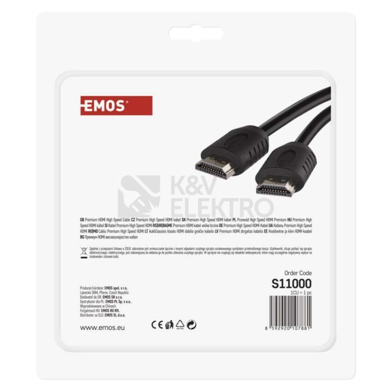 Obrázek produktu HDMI high speed kabel 2.0 EMOS S11000 A-A vidlice, délka 10m 4