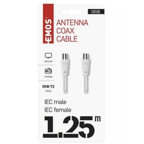 Anténní koaxiální kabel EMOS S30100 1,25m rovné koncovky