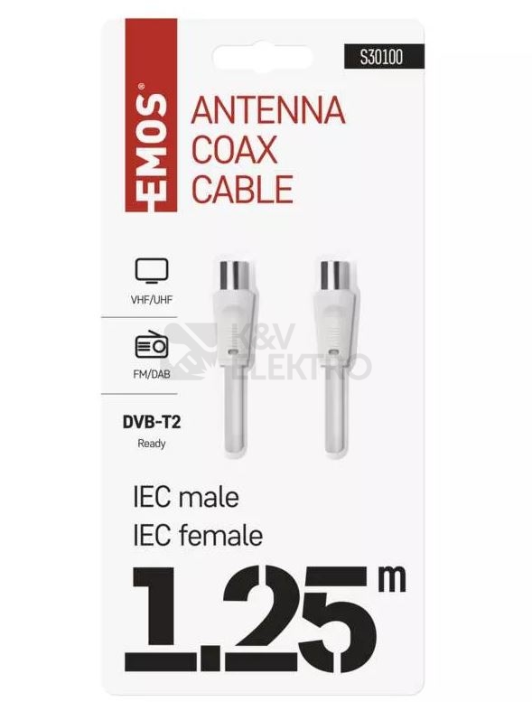 Obrázek produktu Anténní koaxiální kabel EMOS S30100 1,25m rovné koncovky 1