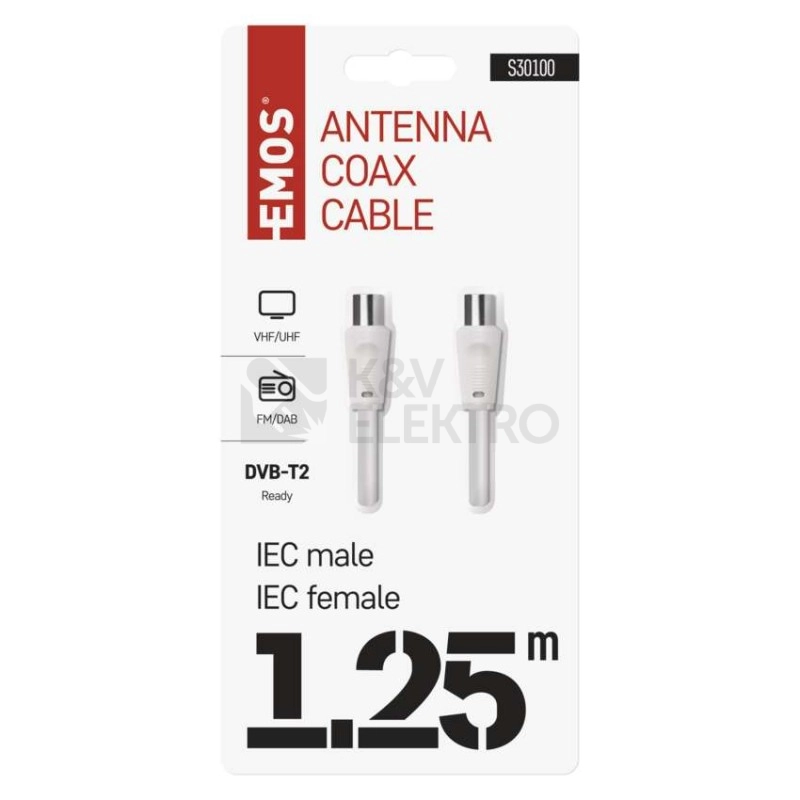 Obrázek produktu Anténní koaxiální kabel EMOS S30100 1,25m rovné koncovky 3