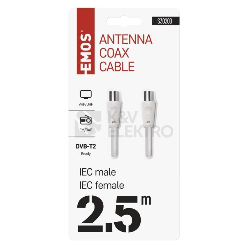 Obrázek produktu  Anténní koaxiální kabel EMOS S30200 2,5m rovné koncovky 1
