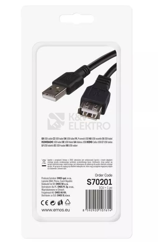 Obrázek produktu USB kabel EMOS 2.0 A–A 2m S70201 2