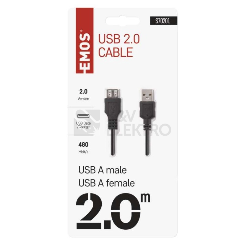 Obrázek produktu USB kabel EMOS 2.0 A–A 2m S70201 3