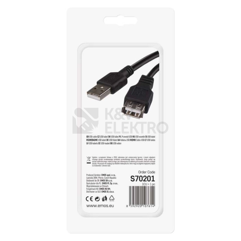 Obrázek produktu USB kabel EMOS 2.0 A–A 2m S70201 4