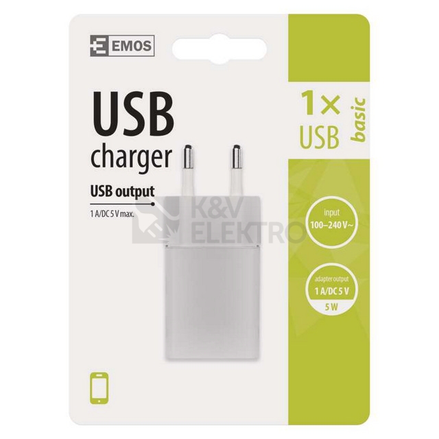 Obrázek produktu  Univerzální nabíječka USB adaptér EMOS V0122 BASIC 1A 5W 5