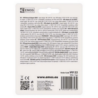 Obrázek produktu  Univerzální nabíječka USB adaptér EMOS V0122 BASIC 1A 5W 6