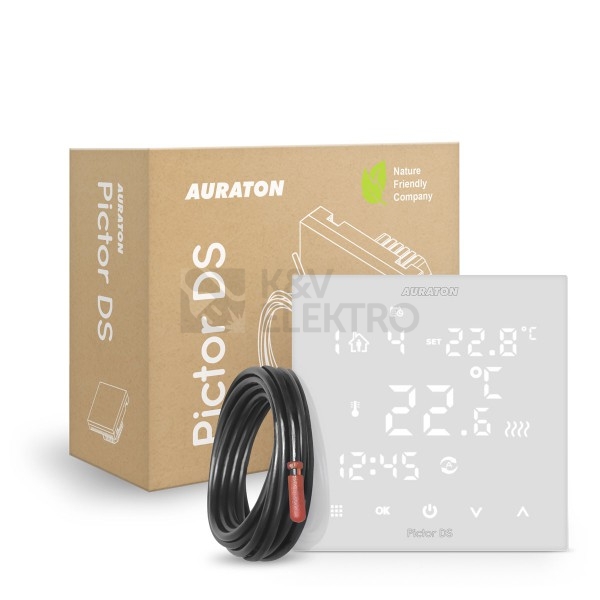 Obrázek produktu Termostat dotykový AURATON Pictor DS s týdenním programem, 2 čidla (prostorové + podlahové) 0