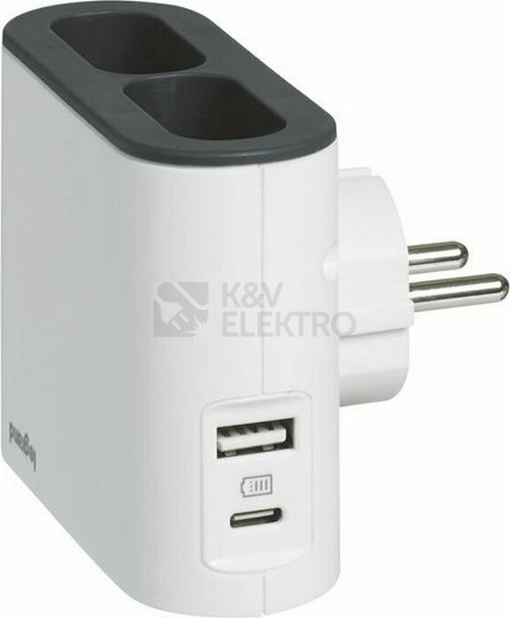 Obrázek produktu Nabíječka USB A+C rozdvojka 2x2P Legrand 49401 bílá/tmavě šedá 0