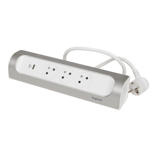 Prodlužovací kabel 1m rohový blok 3zásuvky s USB A+C Legrand 49406 bílá/hliník (obrázek 6)