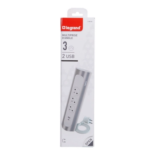 Prodlužovací kabel 1m rohový blok 3zásuvky s USB A+C Legrand 49406 bílá/hliník (obrázek 2)