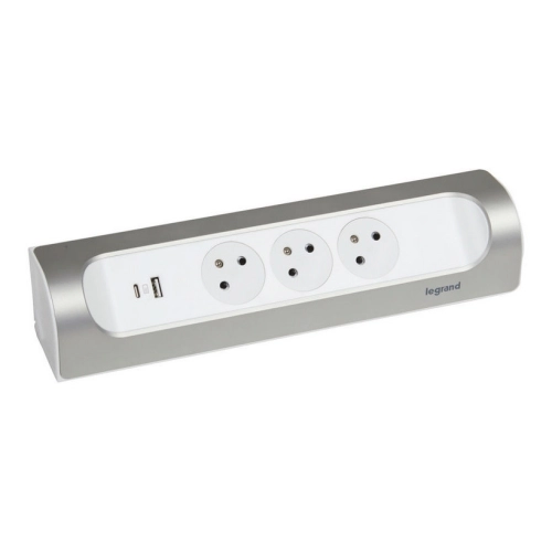 Trojzásuvka rohový blok s USB A+C bez kabelu Legrand 49409 bílá/hliník (obrázek 3)