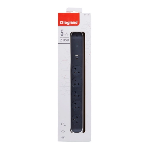 Prodlužovací kabel 1,5m 5zásuvek USB A+C přepěťová ochrana Legrand 49420 bílá/tmavě šedá (obrázek 5)