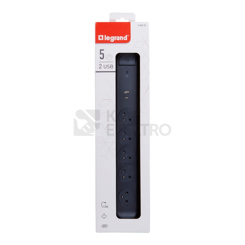 Obrázek produktu Prodlužovací kabel 1,5m 5zásuvek USB A+C přepěťová ochrana Legrand 49428 černá/tmavě šedá 2