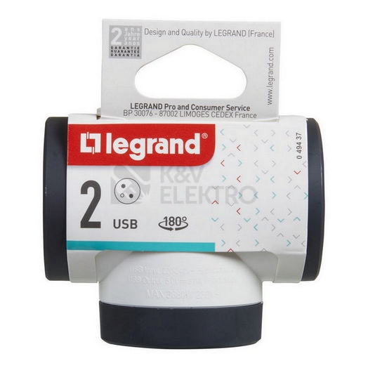 Obrázek produktu Rozdvojka otočná 2x2P+T USB A+C Legrand 49437 bílá/tmavě šedá 1