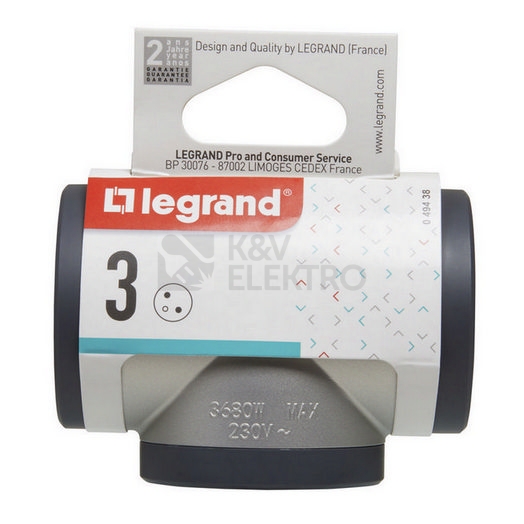 Obrázek produktu Rozdvojka 3x2P+T Legrand 49438 hliník/tmavě šedá 1