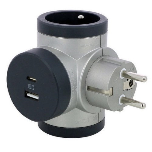 Rozdvojka otočná 2x2P+T USB A+C Legrand 49439 hliník/tmavě šedá (obrázek 4)