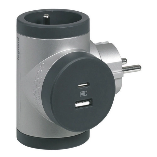 Rozdvojka otočná 2x2P+T USB A+C Legrand 49439 hliník/tmavě šedá (obrázek 5)