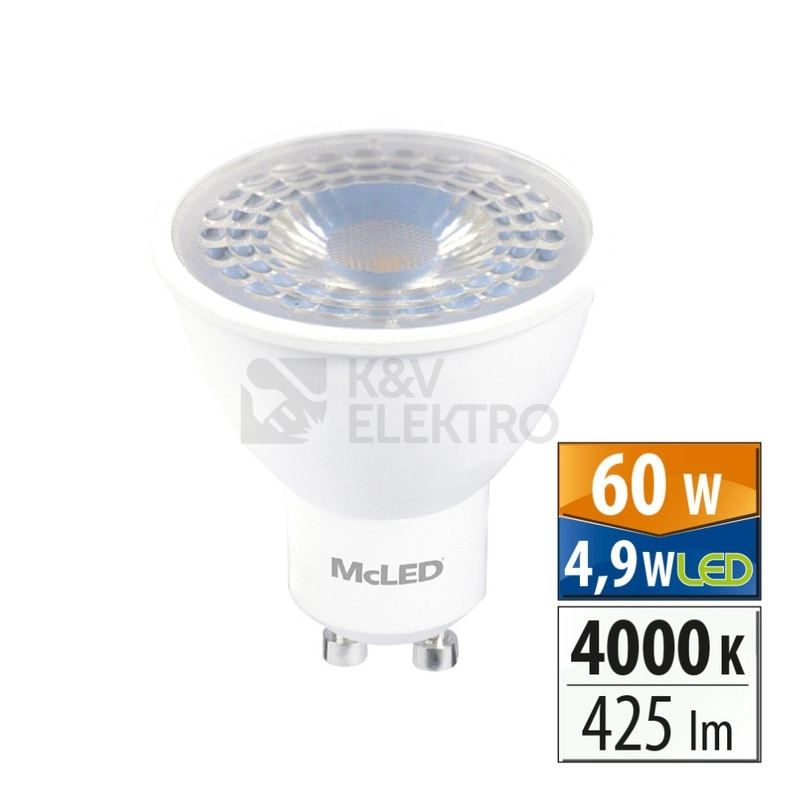 Obrázek produktu LED žárovka GU10 McLED 4,9W (60W) neutrální bílá (4000K), reflektor 38° ML-312.168.87.0 2