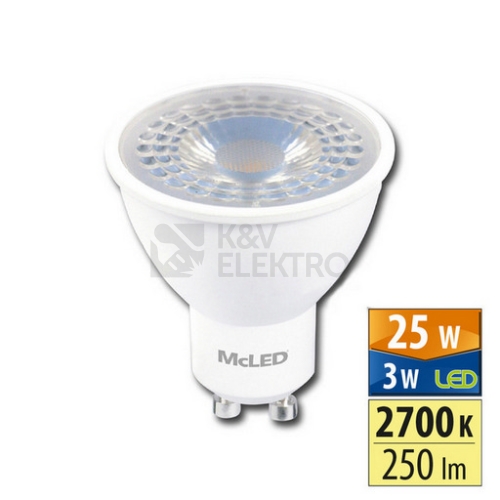 LED žárovka GU10 McLED 3W (25W) teplá bílá (2700K), reflektor 38° ML-312.169.87.0