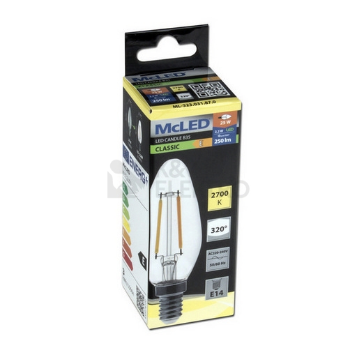 Obrázek produktu LED žárovka E14 McLED 2,2W (25W) teplá bílá (2700K) svíčka ML-323.031.87.0 2