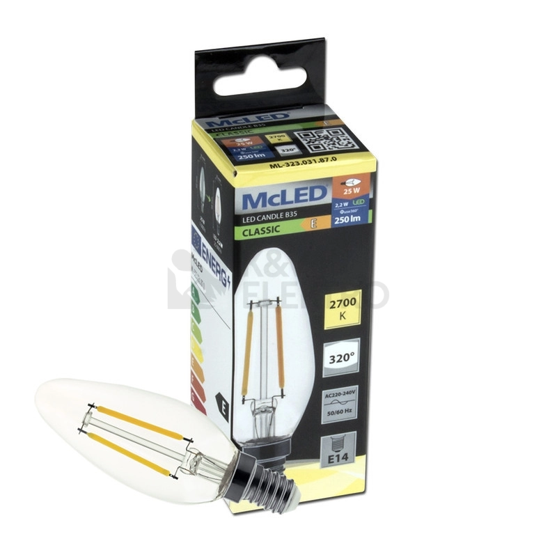 Obrázek produktu LED žárovka E14 McLED 2,2W (25W) teplá bílá (2700K) svíčka ML-323.031.87.0 2