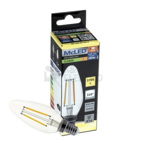 Obrázek produktu LED žárovka E14 McLED 2,2W (25W) teplá bílá (2700K) svíčka ML-323.031.87.0 5