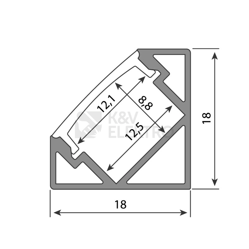 Obrázek produktu Rohový hliníkový profil McLED RT2 18x18mm včetně mléčného difuzoru 1m ML-761.054.74.1 4