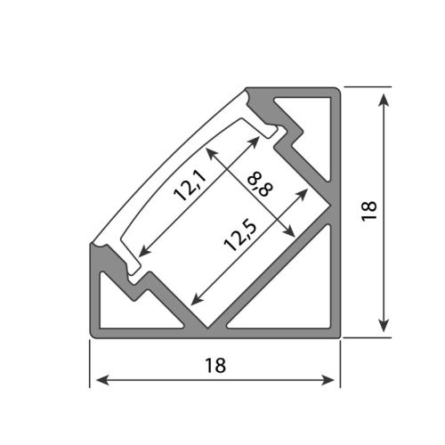 Rohový hliníkový profil McLED RT2 18x18mm včetně mléčného difuzoru 2m ML-761.054.74.2
