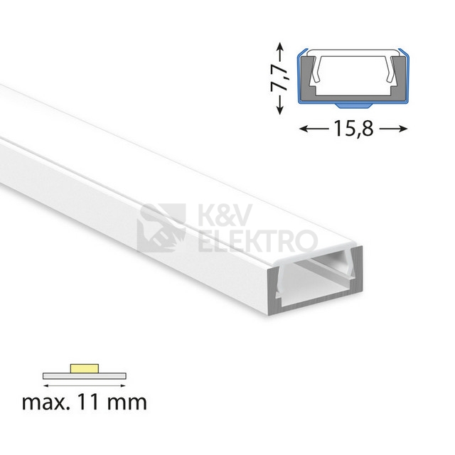 Obrázek produktu Přisazený hliníkový profil bílý PG2 16x8mm s mléčným difuzorem 1m McLED ML-761.312.74.1 0