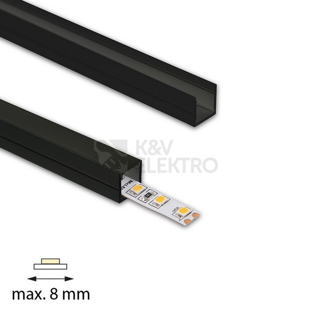 Obrázek produktu Přisazený hliníkový profil černý McLED PW 11x11mm včetně černého difuzoru 1m ML-761.329.74.1 1