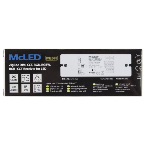 ZigBee přijímač pro ovladače CCT RGB RGBW RGB+CCT McLED ML-917.061.22.0