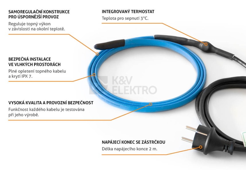 Obrázek produktu Topný samoregulační kabel K&V thermo defrostKABEL SR 10/1 10W/m 1m 1