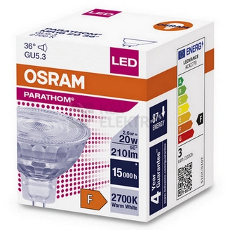 Obrázek produktu LED žárovka GU5,3 MR16 OSRAM PARATHOM 2,6W (20W) teplá bílá (2700K), reflektor 12V 36° 1