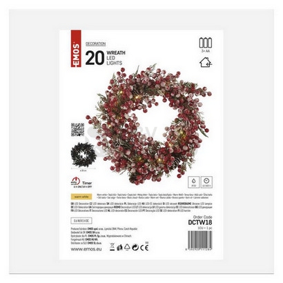 Obrázek produktu LED vánoční věnec 38cm EMOS DCTW18 vnitřní použití 3xAA teplá bílá s časovačem 2