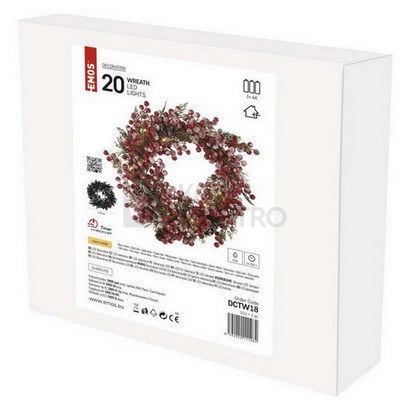 Obrázek produktu LED vánoční věnec 38cm EMOS DCTW18 vnitřní použití 3xAA teplá bílá s časovačem 3