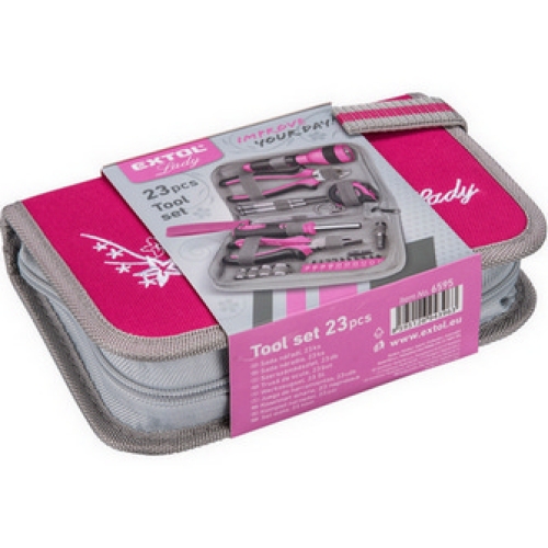 Sada nářadí 23ks v růžovém pouzdře EXTOL LADY 6595