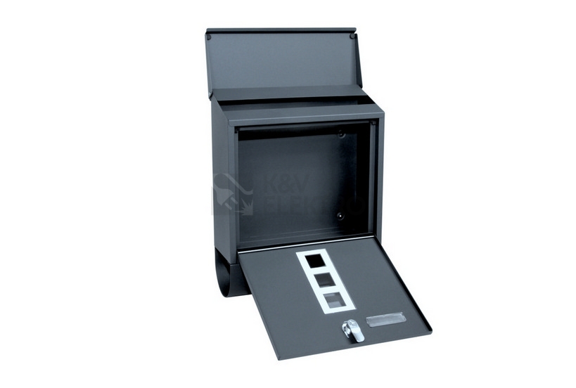 Obrázek produktu Ocelová poštovní schránka s okénky z čirého plexiskla umožňující částečný průhled do jejího vnitřku a tubusem na tiskoviny Richter B K.203.AM antracit matná 2