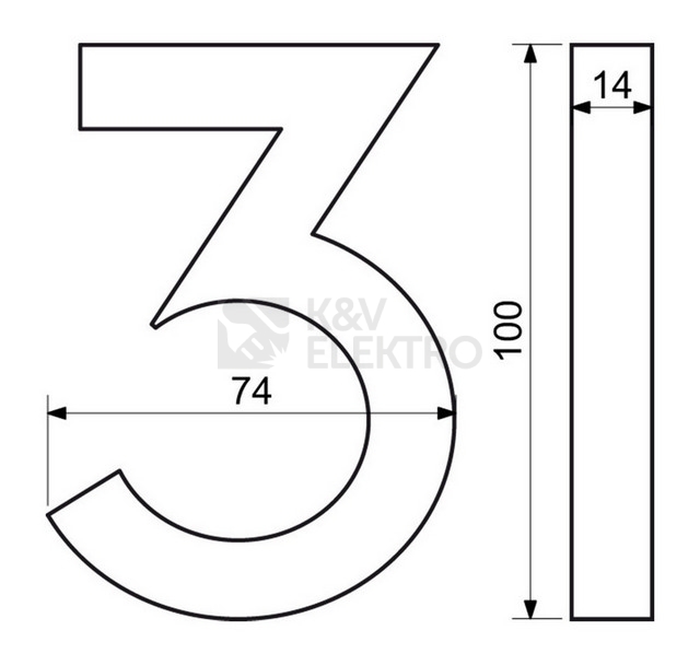 Obrázek produktu Hliníkové domovní číslo v 3D provedení s broušeným povrchem Richter RN.100LV.3.AL.3D 1