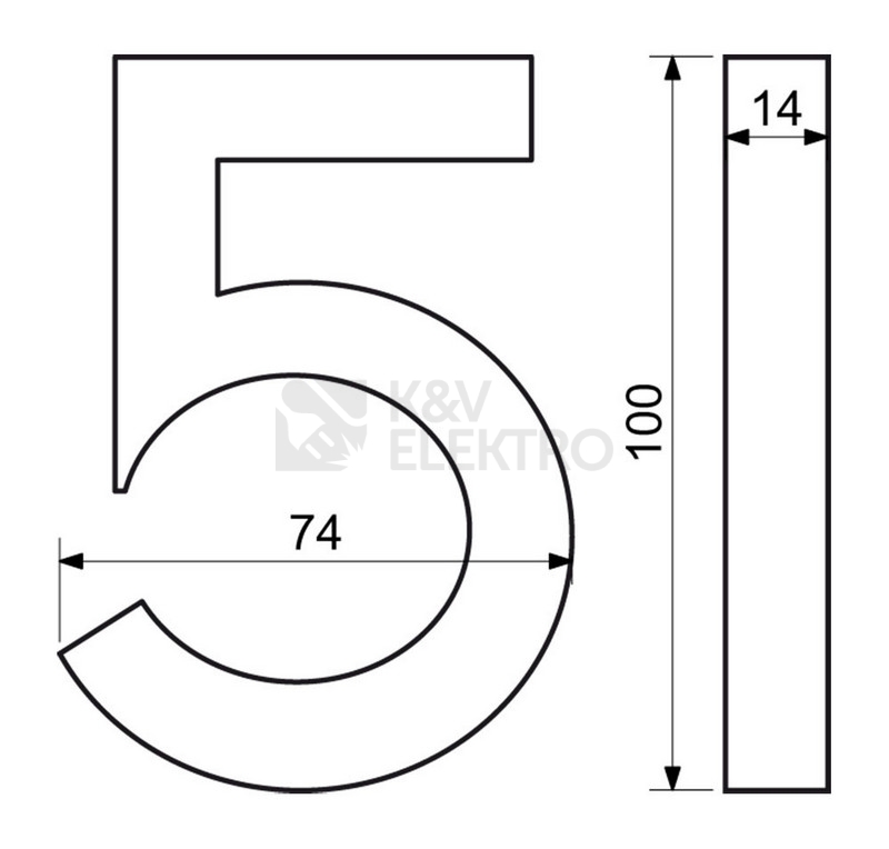 Obrázek produktu Hliníkové domovní číslo v 3D provedení s broušeným povrchem Richter RN.100LV.5.AL.3D 1