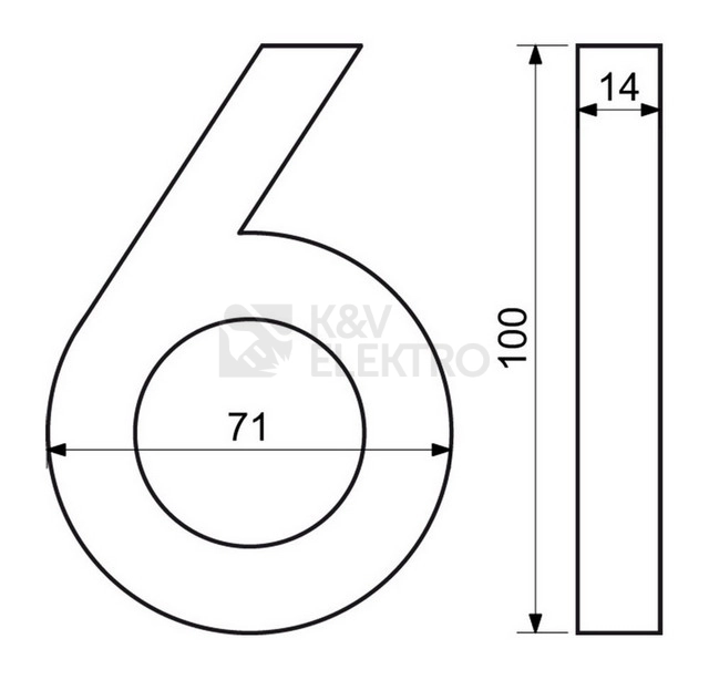 Obrázek produktu Hliníkové domovní číslo v STR provedení s broušeným povrchem Richter RN.100LV.6.AL.STR 1