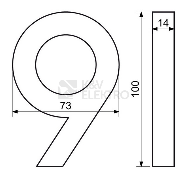 Obrázek produktu Hliníkové domovní číslo v 3D provedení s broušeným povrchem Richter RN.100LV.9.AL.C.3D 1