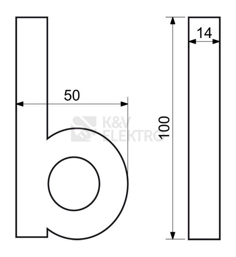 Obrázek produktu Hliníkové domovní číslo písmeno v 3D provedení se strukturovaným povrchem Richter RN.100LV.B.AL.AM.3D 1