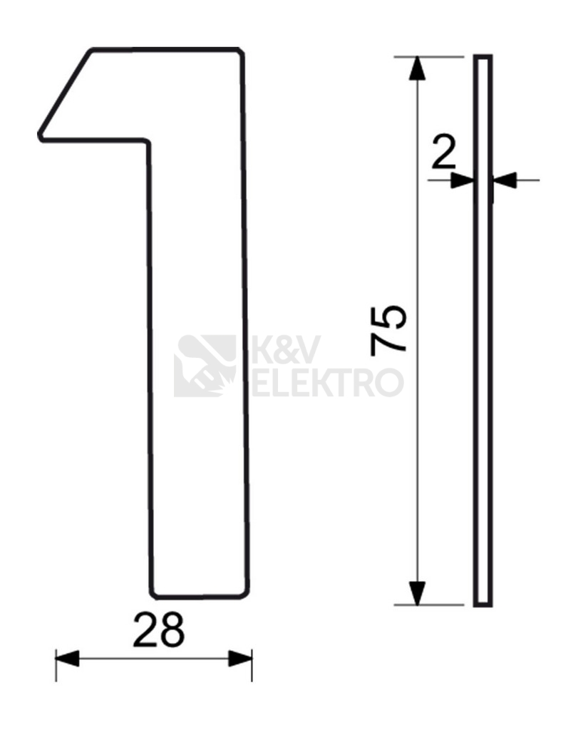 Obrázek produktu Nerezové domovní číslo v plochém 2D provedení Richter RN.75L.1.CE 1