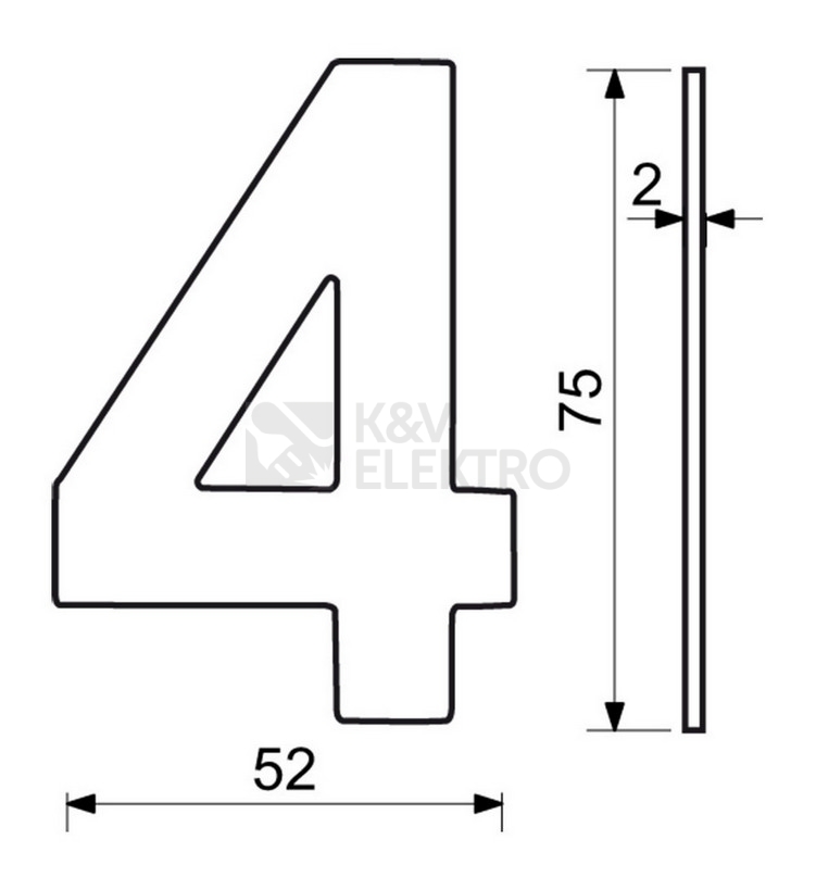 Obrázek produktu Nerezové domovní číslo v plochém 2D provedení Richter RN.75L.4.CE 1
