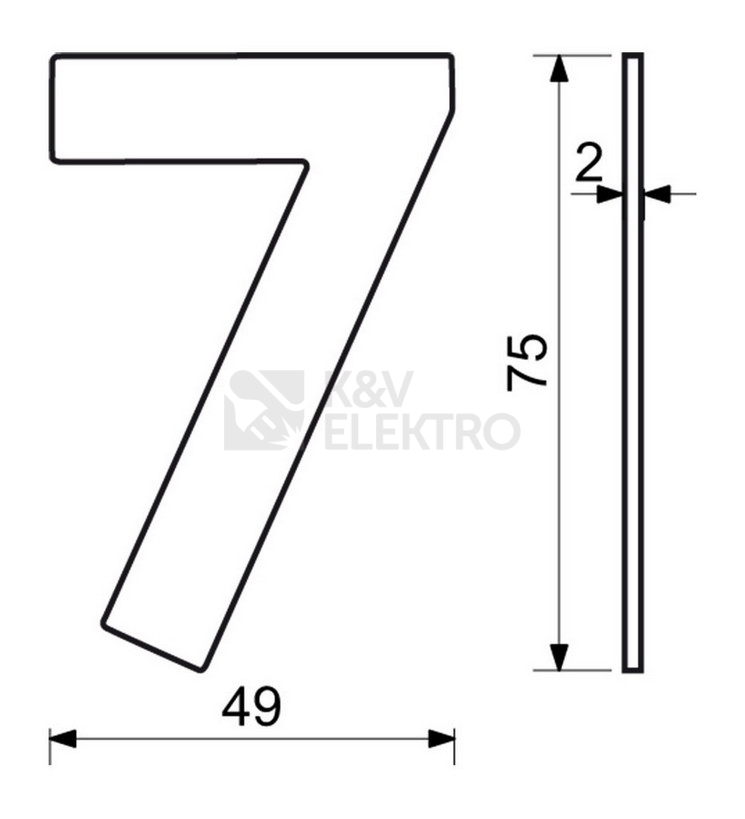 Obrázek produktu Nerezové domovní číslo v plochém 2D provedení Richter RN.75L.7.CE 1