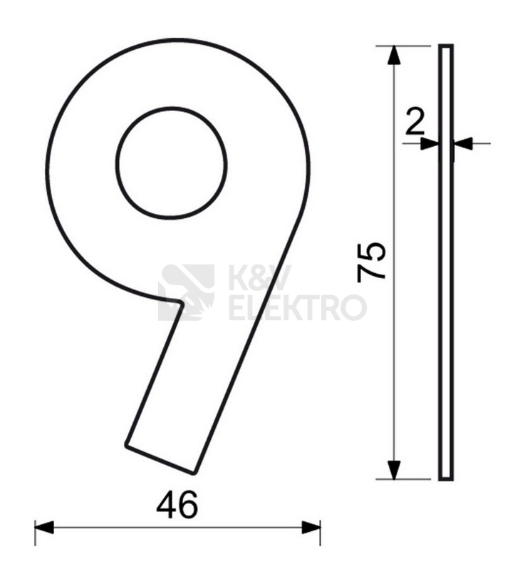 Obrázek produktu Nerezové domovní číslo v plochém 2D provedení Richter RN.75L.9.CE 1