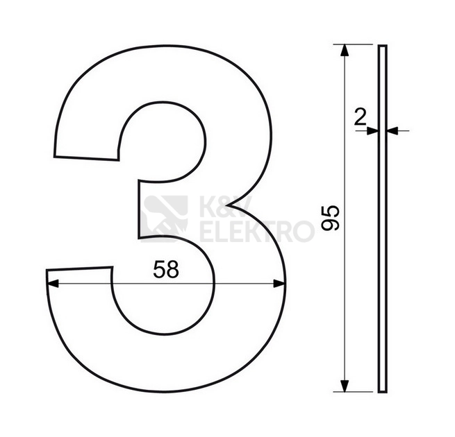 Obrázek produktu Nerezové domovní číslo v plochém 2D provedení Richter RN.95L.3.CE 1